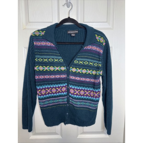Vintage Norton McLaughlin Cottagecore Womens XL Sweater Fair Isle Knit Cardigan - Picture 1 of 5